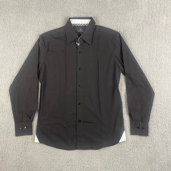Vittorino Men's Large Black Solid Long Sleeve Button Up Shirt - Picture 1 of 16
